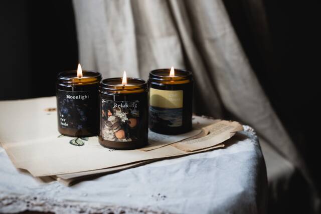 Lavender Patchouli Scented Soy Candle - Handmade Wax Relaxing Home Fragrance Decorative Cliff House - image 1