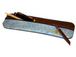 Pencil Case Leather & Fabric Japanese Blue Unique