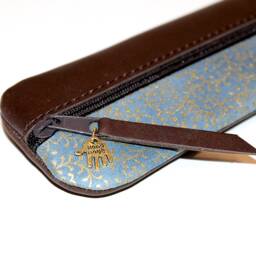 Pencil Case Leather & Fabric Japanese Blue Unique - thumbnail 2