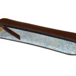 Pencil Case Leather & Fabric Japanese Blue Unique - thumbnail 4