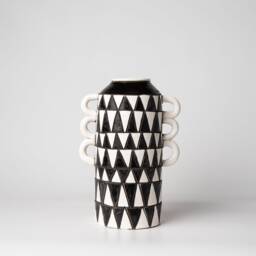 Hand Carved Stoneware Vase Black & White Zulu Triangles - Made To Order - thumbnail 1