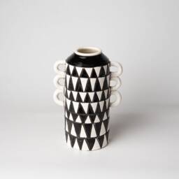 Hand Carved Stoneware Vase Black & White Zulu Triangles - Made To Order - thumbnail 2