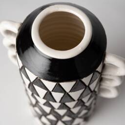 Hand Carved Stoneware Vase Black & White Zulu Triangles - Made To Order - thumbnail 3