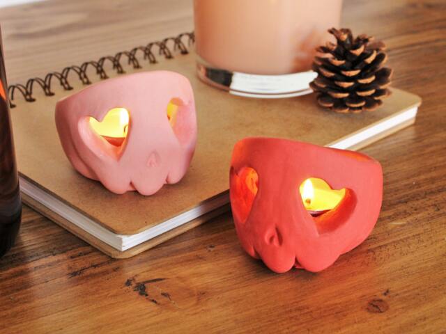 Skull Heart Eyes Candle Holder - Tealight Gift Valentines Decoration - image 1