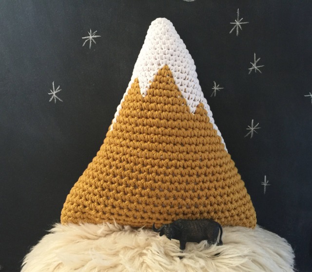 Crochet Snowy Mountain Pillow, Mustard Southwestern Nursery Decor, Earthy Gift - image 1