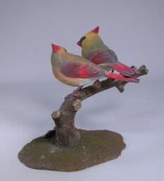 Mini Pair Of Cardinal 2 Female Birds Hand Carved Wooden Bird - thumbnail 2