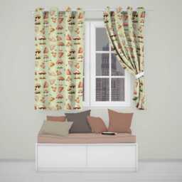 Watercolor Forest Mushrooms Toadstools Seamless Pattern Warm Beige Background Readymade Eyelet Ring Top Thermal 100% Blackout Curtains - thumbnail 1