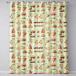 Watercolor Forest Mushrooms Toadstools Seamless Pattern Warm Beige Background Readymade Eyelet Ring Top Thermal 100% Blackout Curtains - thumbnail 2