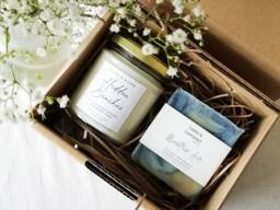 Cornish Soy Candle & Cold Pressed Soap Gift Box Set. Handmade Luxury Birthday Present. Thank You Teacher - thumbnail 1