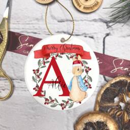 Personalised Christmas Ornament, Keepsake, Hanging Decoration, Name Initial Ornament. Bunny Rabbit Ornament - thumbnail 2