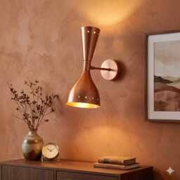 Mid-Century Modern Adjustable Cone Copper Brass Wall Sconce Light Home Decor - thumbnail 3