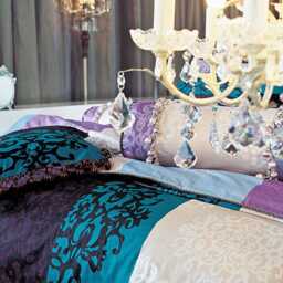 Turquoise Lavender, Purple Damask Striped Pattern 4 Pcs Sheet Set - thumbnail 3