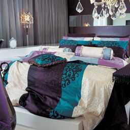 Turquoise Lavender, Purple Damask Striped Pattern 4 Pcs Sheet Set - thumbnail 2