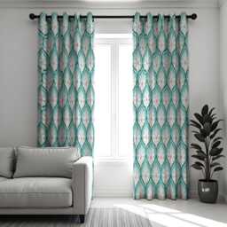Teal Geometric Floral Curtains, Retro Daisy Pattern Drapes, Made To Measure Window Panels, Custom Size Eyelet Or Rod Pocket Curtains - thumbnail 3