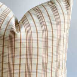 Handwoven Hemp Pillow Cover Beige Striped Hmong Textile - thumbnail 2