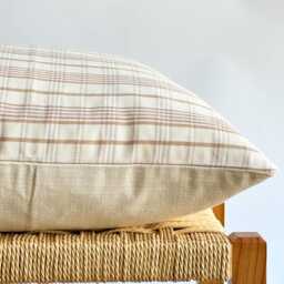 Handwoven Hemp Pillow Cover Beige Striped Hmong Textile - thumbnail 3