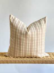 Handwoven Hemp Pillow Cover Beige Striped Hmong Textile - thumbnail 1