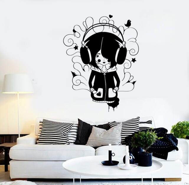 Vinyl Wall Decal With Teen Girl & Headphones Design, Perfect For Music Lovers Trendy Rooms 2342Di - image 1
