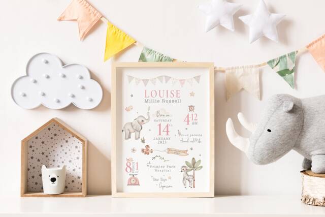 New Baby Gift, Gift For Gir, Personalised Print Girl, Newborn Nursery Print Girls, Birth - image 1