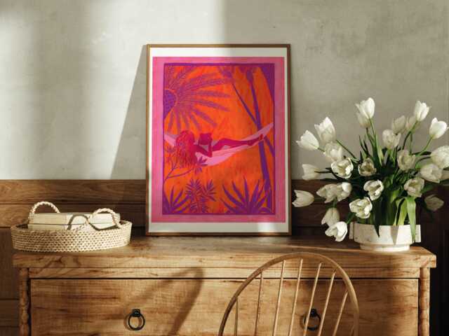 Hazy Hammock - Poster Print Relaxing Jazzy Funky Boho Fine Art Tropical Hippie Girl Travel Wall Decor Earthy - image 1
