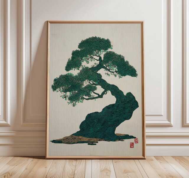 Japanese Bonsai Tree Poster, Minimalist Zen Wall Art Print, Botanical Line Art, Modern Asian Nature Artwork, Calm Home Decor - image 1