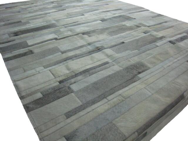 Cowhide Patchwork Rug Raw Leather Argentina - Free Shipping Model Cordoba Mix Of Grey, Whites & Cream 5' X 7' Cowhide Handmade - image 1