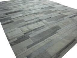 Cowhide Patchwork Rug Raw Leather Argentina - Free Shipping Model Cordoba Mix Of Grey, Whites & Cream 5' X 7' Cowhide Handmade