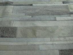 Cowhide Patchwork Rug Raw Leather Argentina - Free Shipping Model Cordoba Mix Of Grey, Whites & Cream 5' X 7' Cowhide Handmade - thumbnail 2