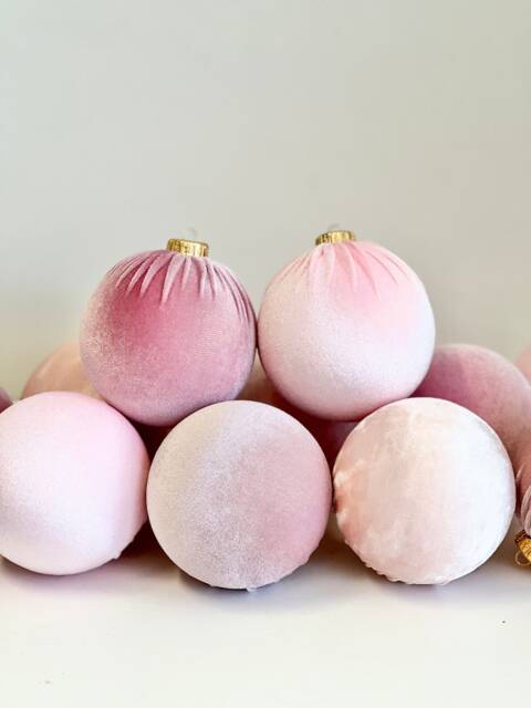 Handmade Pale Pink Velvet Christmas Ornaments - Set Of 12 - image 1