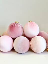 Handmade Pale Pink Velvet Christmas Ornaments - Set Of 12 - thumbnail 1