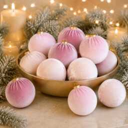 Handmade Pale Pink Velvet Christmas Ornaments - Set Of 12 - thumbnail 1