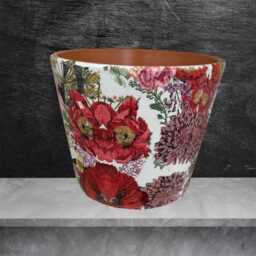 Bird Of Paradise Tropical Flower Plant Pot , Terraotta Hand Decorated With Floral Design & Birds - thumbnail 4