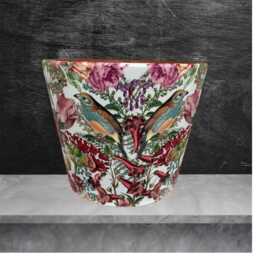 Bird Of Paradise Tropical Flower Plant Pot , Terraotta Hand Decorated With Floral Design & Birds - thumbnail 2