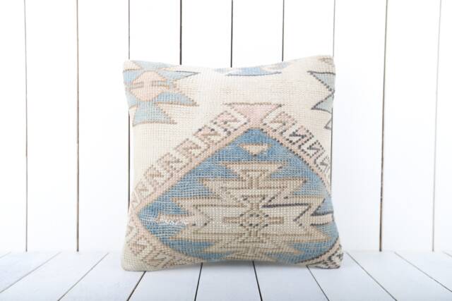 Turkish Kilim Pillow Cover Bohemian Accent Cushion - 16x16 - image 1