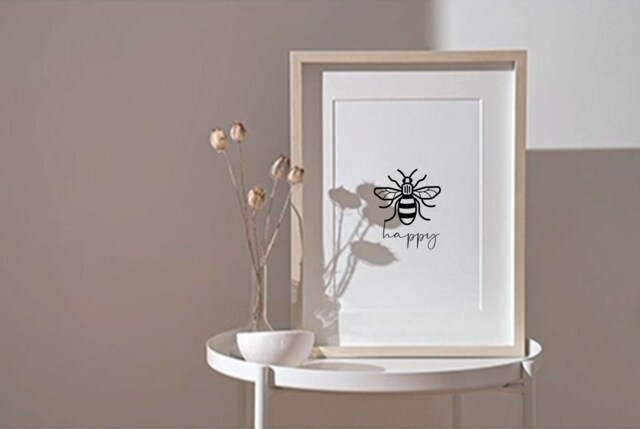 Happy Bee Motif Statement Print, A4 Print Printed On White Matte Finish 250Gsm Card - image 1