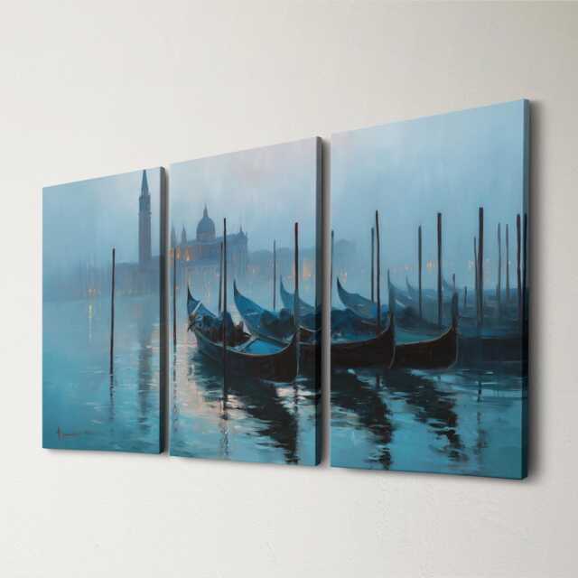 Venice Gondola Canal 3 Panel Split Canvas Wall Art Piazza San Marco Oil Painting Framed Home Decor European Italy Travel Gift - image 1
