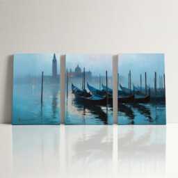 Venice Gondola Canal 3 Panel Split Canvas Wall Art Piazza San Marco Oil Painting Framed Home Decor European Italy Travel Gift - thumbnail 3