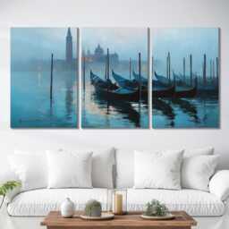 Venice Gondola Canal 3 Panel Split Canvas Wall Art Piazza San Marco Oil Painting Framed Home Decor European Italy Travel Gift - thumbnail 2