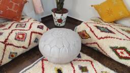 Stuffed Moroccan Leather Pouf, Pouf Ottoman, Handmade Floor Poof, Footstool, Ottoman Table, & Stools