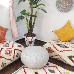 Stuffed Moroccan Leather Pouf, Pouf Ottoman, Handmade Floor Poof, Footstool, Ottoman Table, & Stools - thumbnail 2