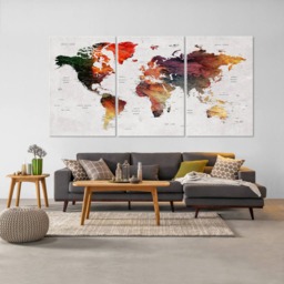 World Map Canvas Wall Art Decor, Push Pin Travel Map, Adventure Print, Framed Home Office Living Room Decor - thumbnail 2