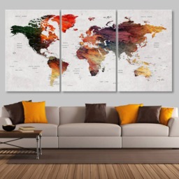World Map Canvas Wall Art Decor, Push Pin Travel Map, Adventure Print, Framed Home Office Living Room Decor