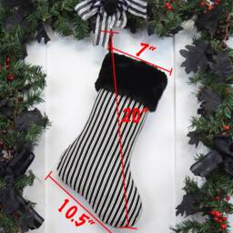 Handmade Black & White Stripe Christmas Stocking, Faux Fur Cuff - thumbnail 2