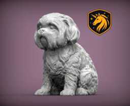 Shih Tzu - Sitting Pose - Unpainted Abs Resin Model - Realistic Dog Sculpture - thumbnail 1