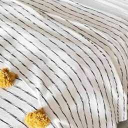 Moroccan Pom Blanket, Bohemian Cotton Handmade Berber Bed Spread, Cover, Handwoven Blanket - thumbnail 2