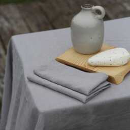 Light Gray Farmhouse Linen Table Cover For Dining, Weddings & Outdoor Picnics - Handmade Natural Tablecloth Sustainable Idea - thumbnail 3