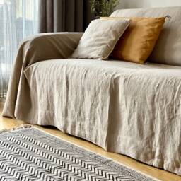 Natural Linen Couch Cover. Bedspread. Sofa Throw. Coverlet. Slipcover For A - thumbnail 3