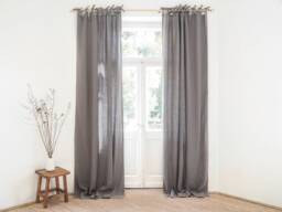 Tie Top Curtain. True Gray Tie - 280 G/M2 Curtain Panel Made Of Stonewashed Linen/1 Pcs. Heavy G/M2 - thumbnail 1