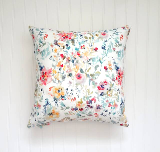 Garden in Bloom Watercolor Floral Pillow Cover, Designer Fabric 18x18, 20x20, 22x22, 24x24, 14x20, 12x21, 12x26 - image 1