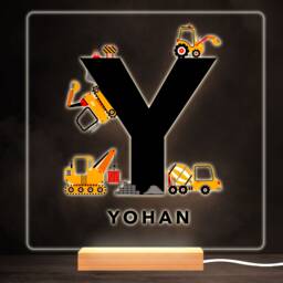 Construction Vehicles Alphabet Letter Y Square Personalised Gift Night Light - Bedroom Lamp - thumbnail 1